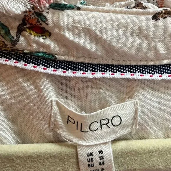 Anthropologie Pilcro Ruffle-Collar Buttondown Dress Cream Floral Boho Size 12